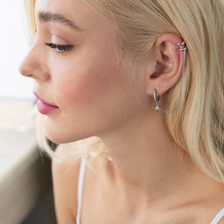 Серебряная серьга - каффа с фианитами 4996 - 4 Серебряная серьга - каффа с фианитами 4996 от ювелирного магазина Оникс - 4