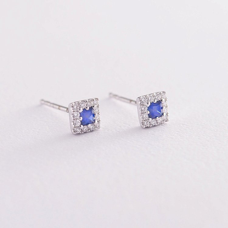 Золотые серьги "Квадрат" с сапфирами и бриллиантами сб0097lg от ювелирного магазина Оникс