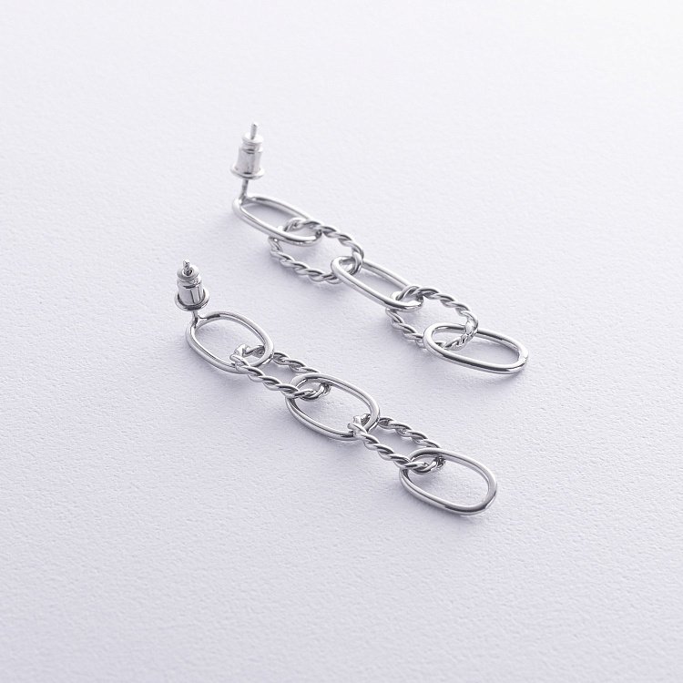 Серебряные серьги - пусеты "Свобода" (родий) 123306 от ювелирного магазина Оникс - 2