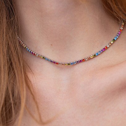 Серебряное колье "Разноцветное" с фианитами 181262