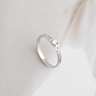 Золотое помолвочное кольцо "Сердечки" (фианиты) к05984 №6