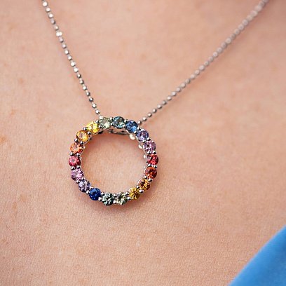 Золотой кулон с разноцветными сапфирами пб0289nl №2