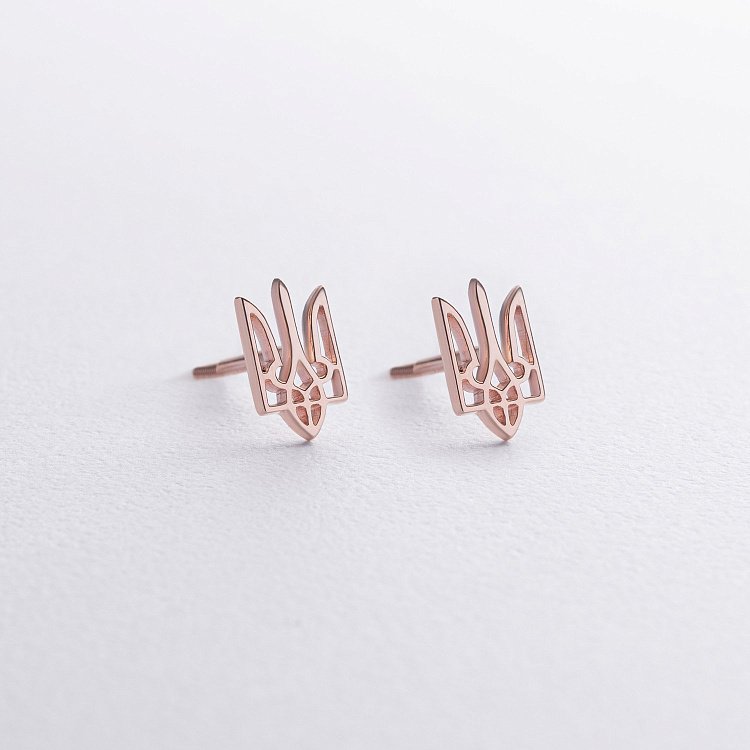 Золоті сережки - пусети "Герб України - Тризуб" с02839 від ювелірного магазину Онікс