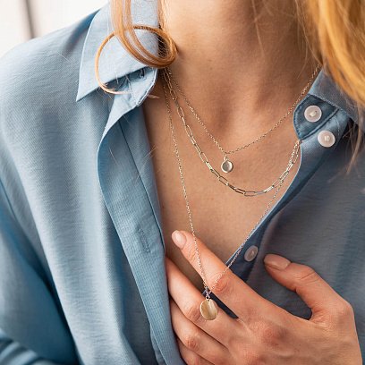 Тройное серебряное колье "Монетки" 181244 №4