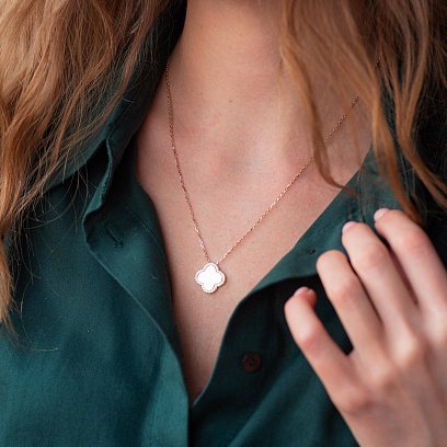 Золоте кольє "Конюшина" з фіанітами кол01782 №2