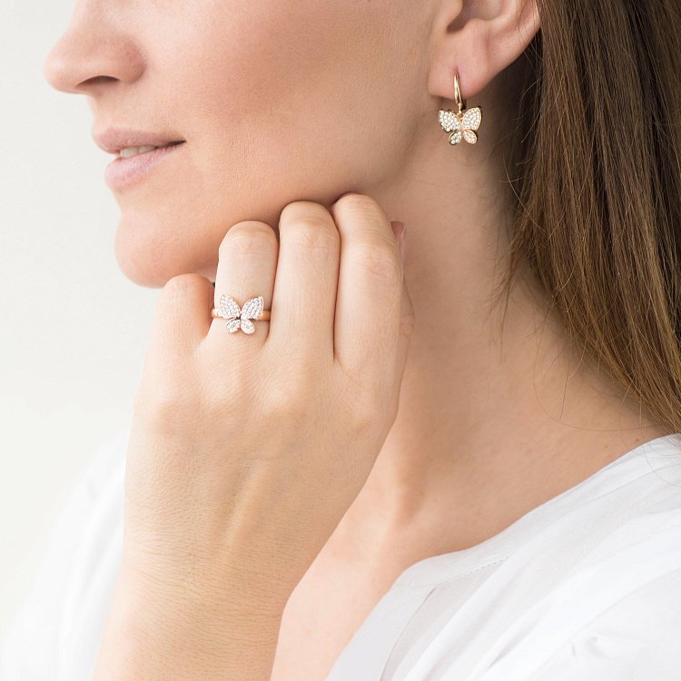 Золотые серьги с бабочками с05535 от ювелирного магазина Оникс - 3