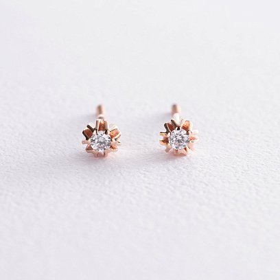 Золотые серьги - пусеты с фианитами с07195