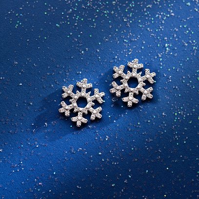 Золоті сережки - пусети "Сніжинки" з діамантами 311951121 №4