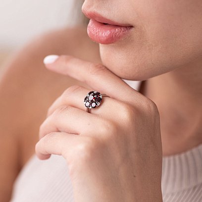 Серебряное кольцо (фианиты, пироп) 1386/1р-GARN №4