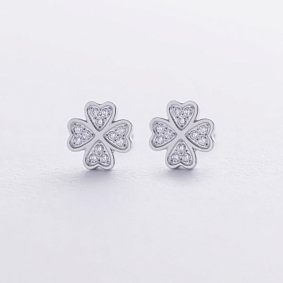 Золотые серьги - пусеты "Клевер" с бриллиантами 338541121