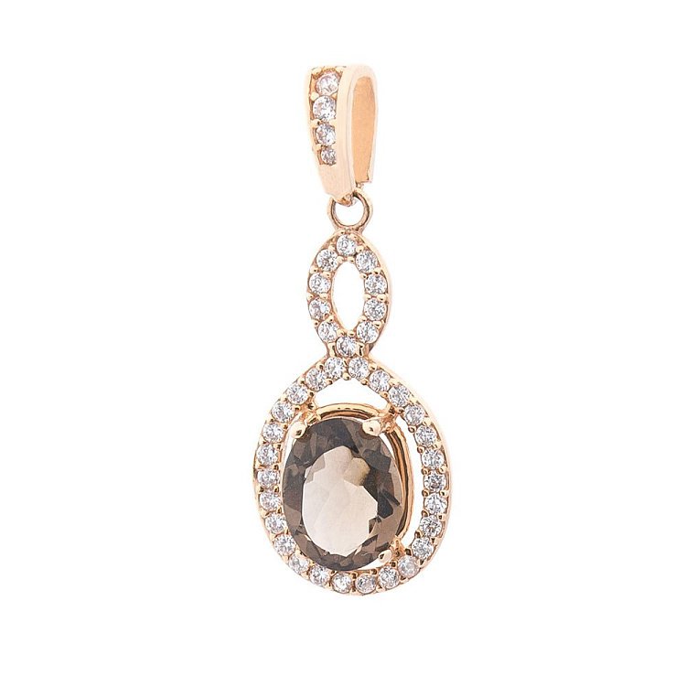 Золота підвіска (димчастий кварц, фіаніти) п01414 від ювелірного магазину Онікс