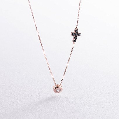 Золотое колье с крестиком (фианиты) кол02112