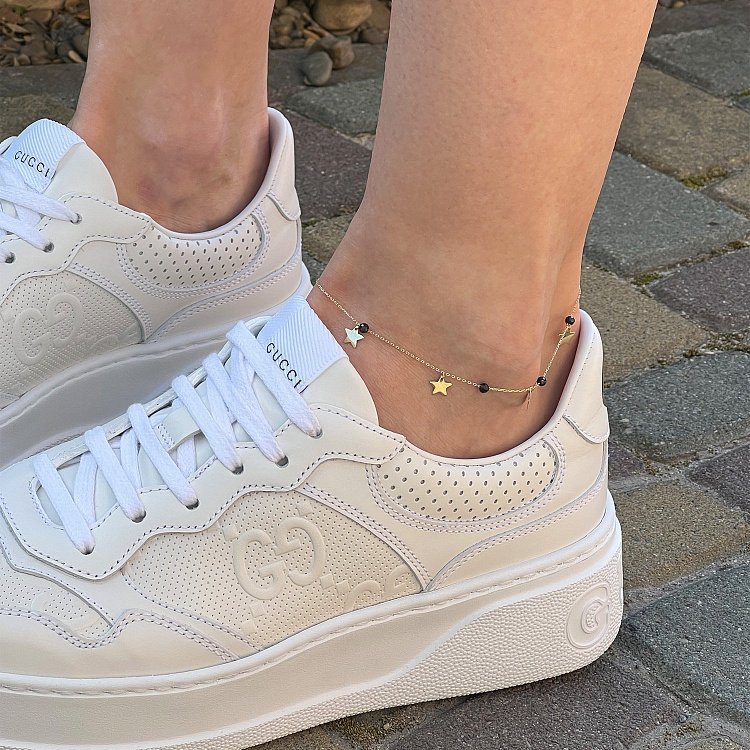 Золотий браслет "Зірочки" на ногу (фіаніти) б04886 від ювелірного магазину Онікс - 4