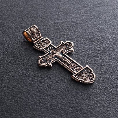Золотой крестик "Распятие. Спаси и Сохрани" (чернение) п03218