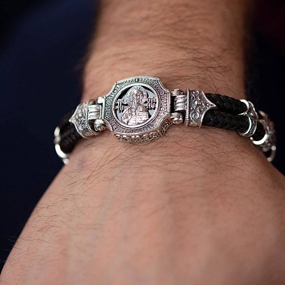 Серебряный браслет "Господь Вседержитель" (оникс) 427 №4