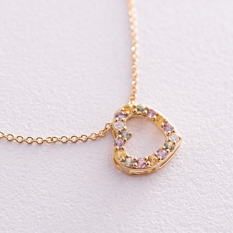 Золотое колье "Сердечко" с бриллиантами и сапфирами колб0092ca от ювелирного магазина Оникс - 2