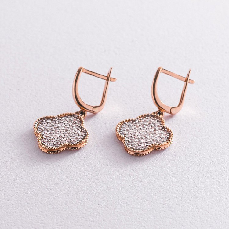 Золоті сережки "Конюшина" з фіанітами с04978 від ювелірного магазину Онікс - 2