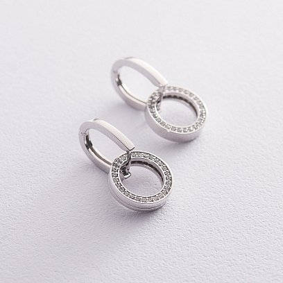 Серьги с кольцами в белом золоте (фианиты) с06519 №5