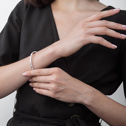 Жесткий золотой браслет с фианитами б04191 №3