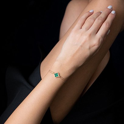 Браслет "Конюшина" в жовтому золоті (малахіт) б04558 №3