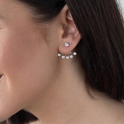 Серебряные серьги-пусеты с фианитами 121652 №5