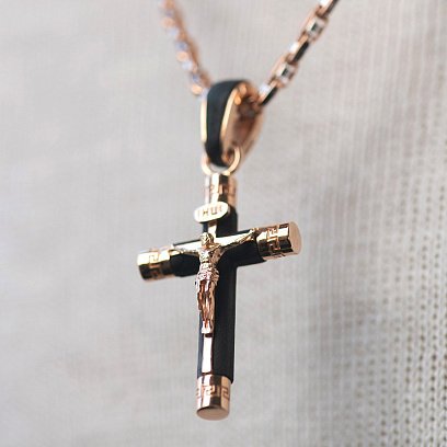 Мужской православный крест "Распятие. Спаси и Сохрани" (на укр. языке) из эбенового дерева и золота п03473 №3