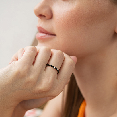 Золотое кольцо с дорожкой черных бриллиантов кб0618gm №2