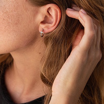 Серебряные серьги - пусеты "Крестики" 123249 №4