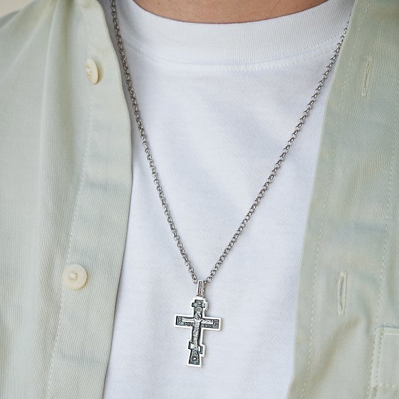 Серебряный крест "Распятие Христово. Молитва "Да воскреснет Бог" 133364 №2