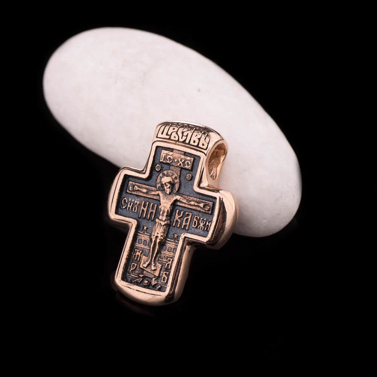 Православний хрест "Розп'яття. Ангел Господній. Іоанн Предтеча" (чорніння) п01614 від ювелірного магазину Онікс