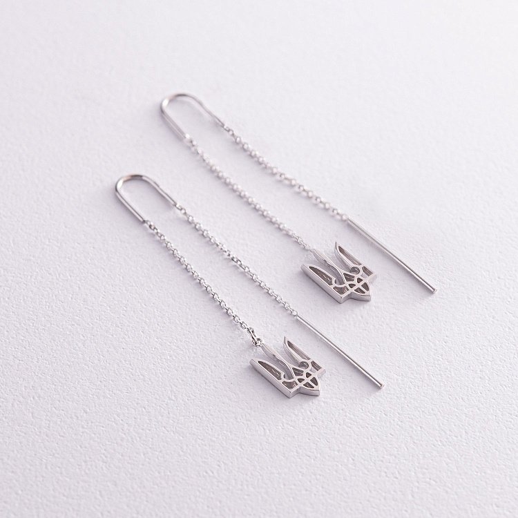 Серьги - протяжки "Герб Украины - Тризуб" (белое золото) с07974 от ювелирного магазина Оникс