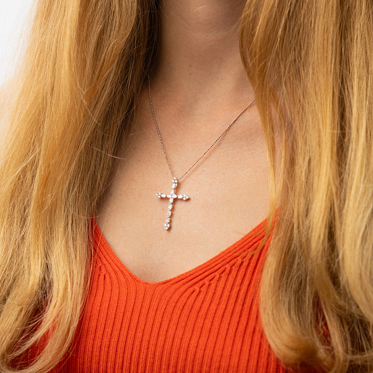 Хрестик з діамантами (біле золото) пб0360lg від ювелірного магазину Онікс - 3