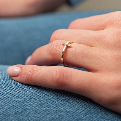 Кольцо "Крестик" в желтом золоте к07204 №4