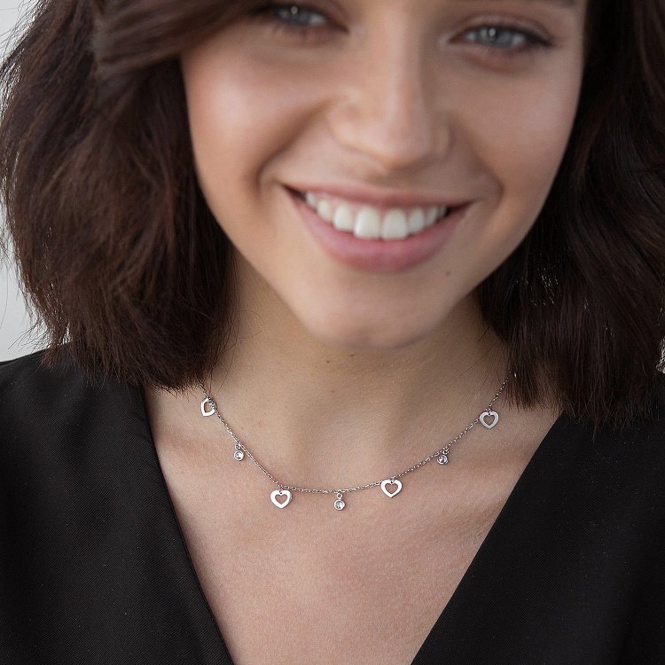 Срібне кольє Сердечка з фіанітами 18876 від ювелірного магазину Онікс - 1
