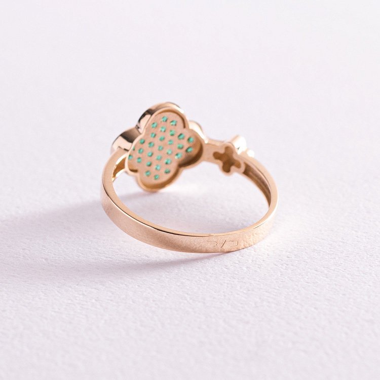 Каблучка "Конюшина" в жовтому золоті (фіаніти) к06990 від ювелірного магазину Онікс - 2