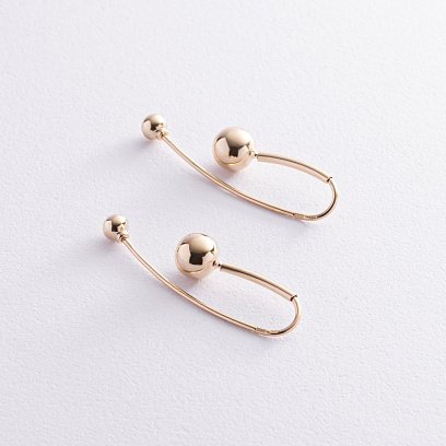 Серьги "Вдохновение" с шариками (желтое золото) с08369 №4