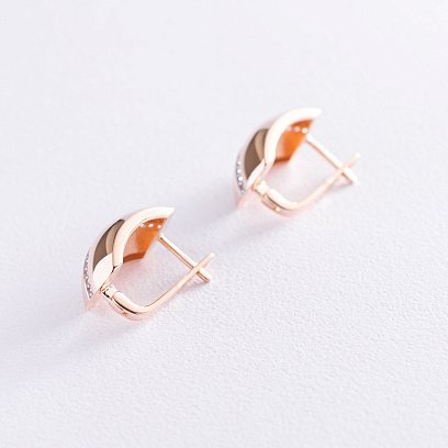 Золотые серьги с белыми фианитами с06838 №3