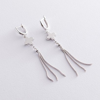 Серьги "Клевер" в белом золоте с06861