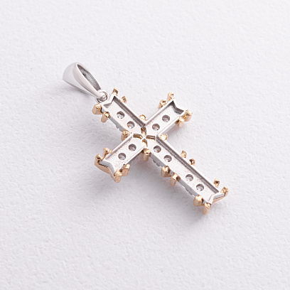 Хрестик з фіанітами (біле, жовте золото) п04047 №2
