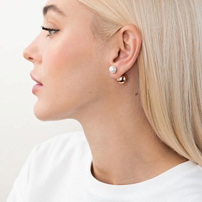 Золотые серьги "Шарики" с жемчугом с03441 №2