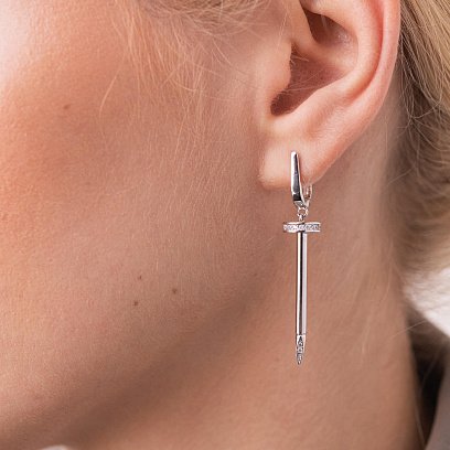 Сережки "Цвях" у білому золоті (фіаніти) с07869 №2