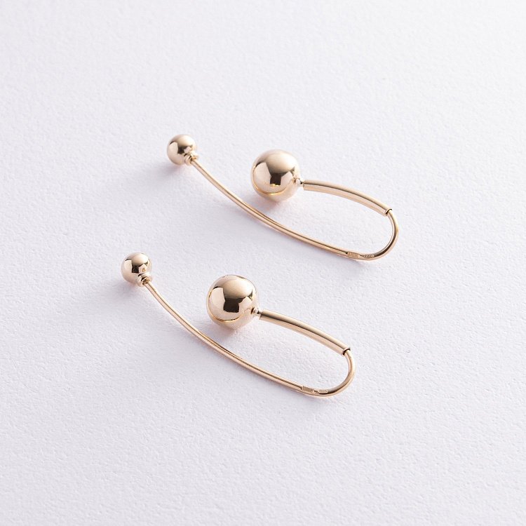 Серьги "Вдохновение" с шариками (желтое золото) с08369 от ювелирного магазина Оникс - 3