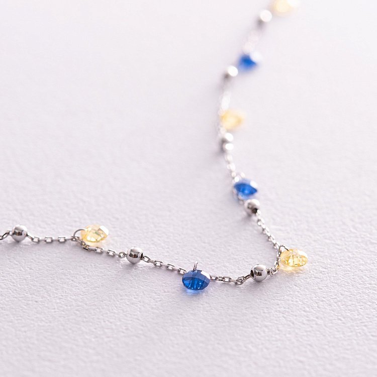 Золоте кольє "Незалежна" з кульками (сині та жовті фіаніти) кол02337 від ювелірного магазину Онікс - 4