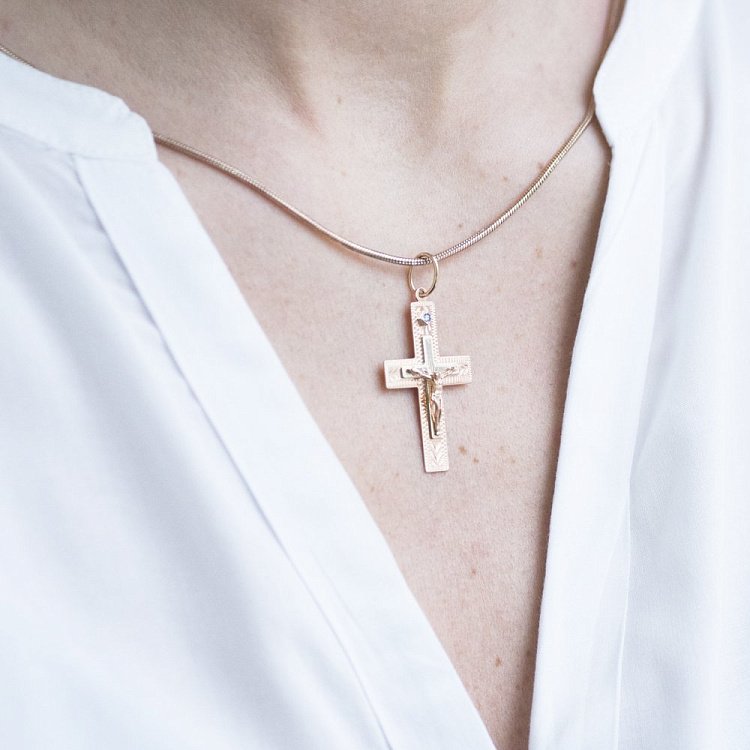 Золотой православный крестик п02296 от ювелирного магазина Оникс - 2