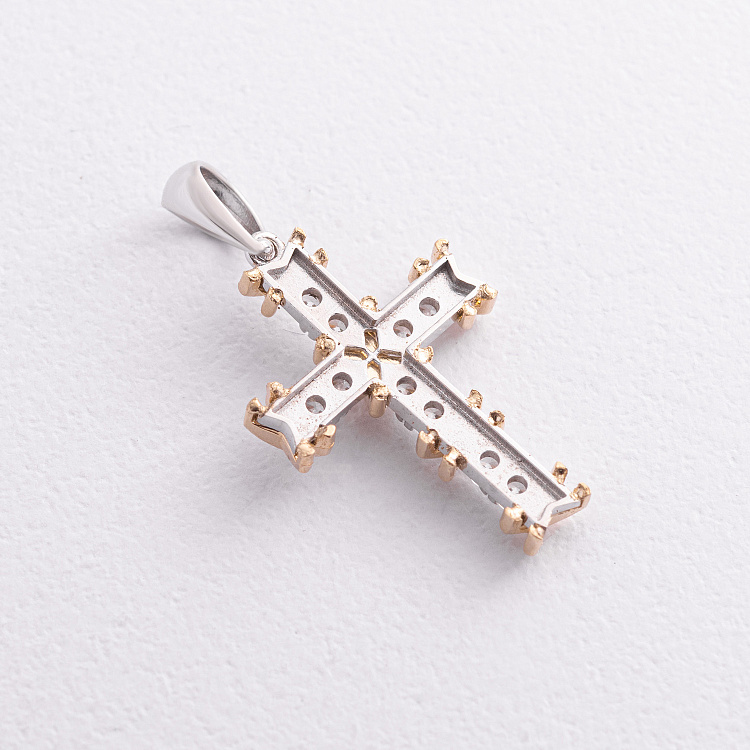 Хрестик з фіанітами (біле, жовте золото) п04047 від ювелірного магазину Онікс - 1