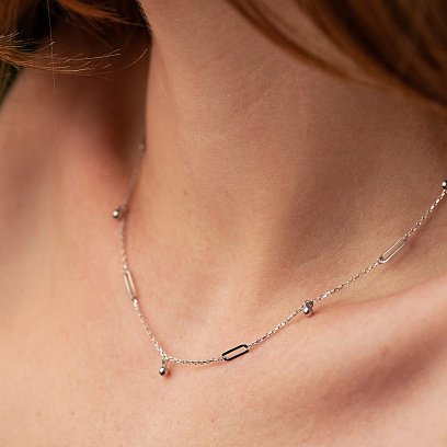 Колье с шариками в белом золоте кол02385 №4
