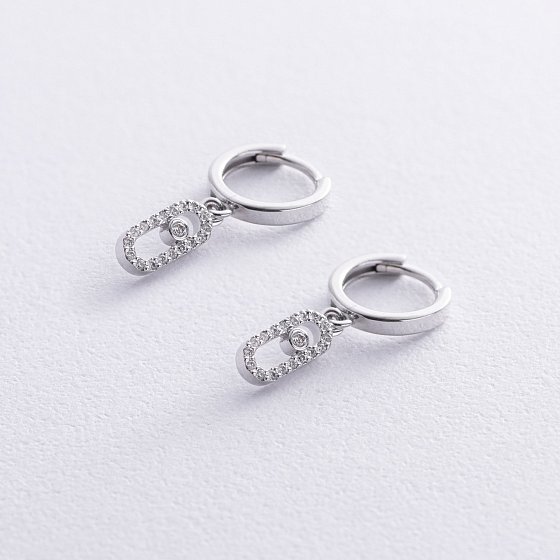 Серьги - кольца с бриллиантами (белое золото) 335111121 №3