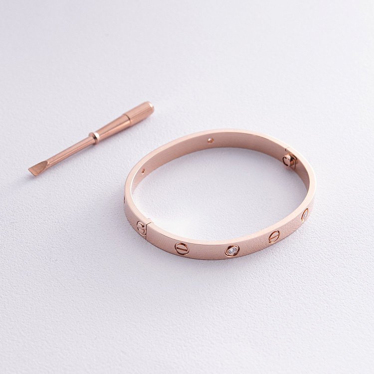 Жорсткий браслет "Love" з діамантами (червоне золото) 546601321 від ювелірного магазину Онікс