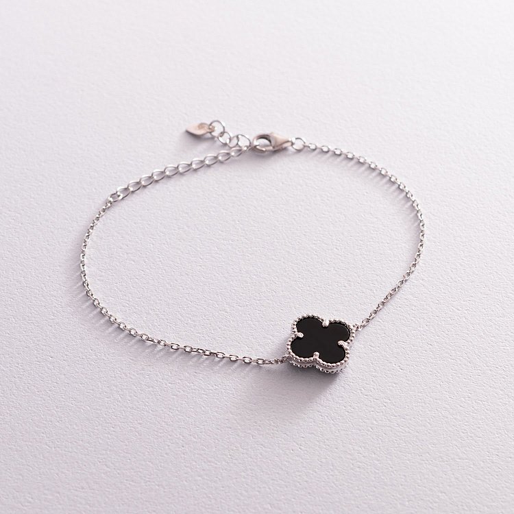 Срібний браслет "Конюшина" з оніксом 14871 від ювелірного магазину Онікс