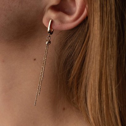 Серьги "Шарики" с цепочками (желтое золото) с08272 №5